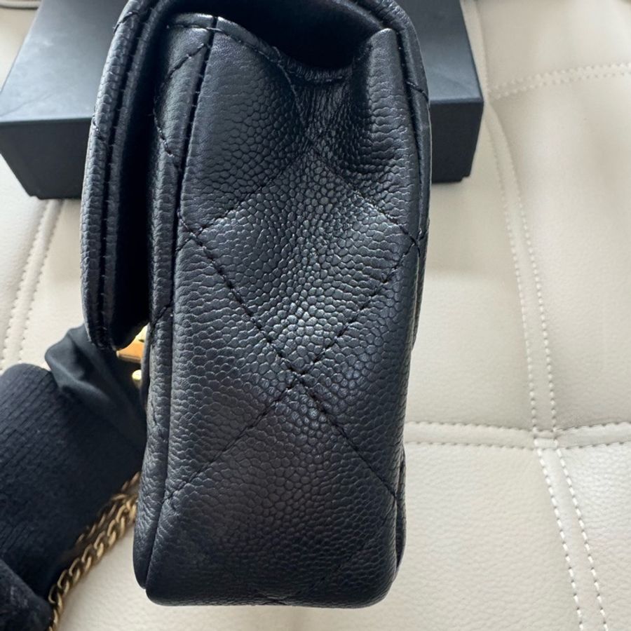 99新 chanel 香奈兒方胖子愛心調節扣 黑金荔枝皮-2