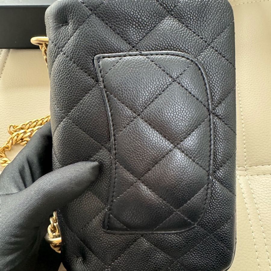 99新 chanel 香奈兒方胖子愛心調節扣 黑金荔枝皮-3
