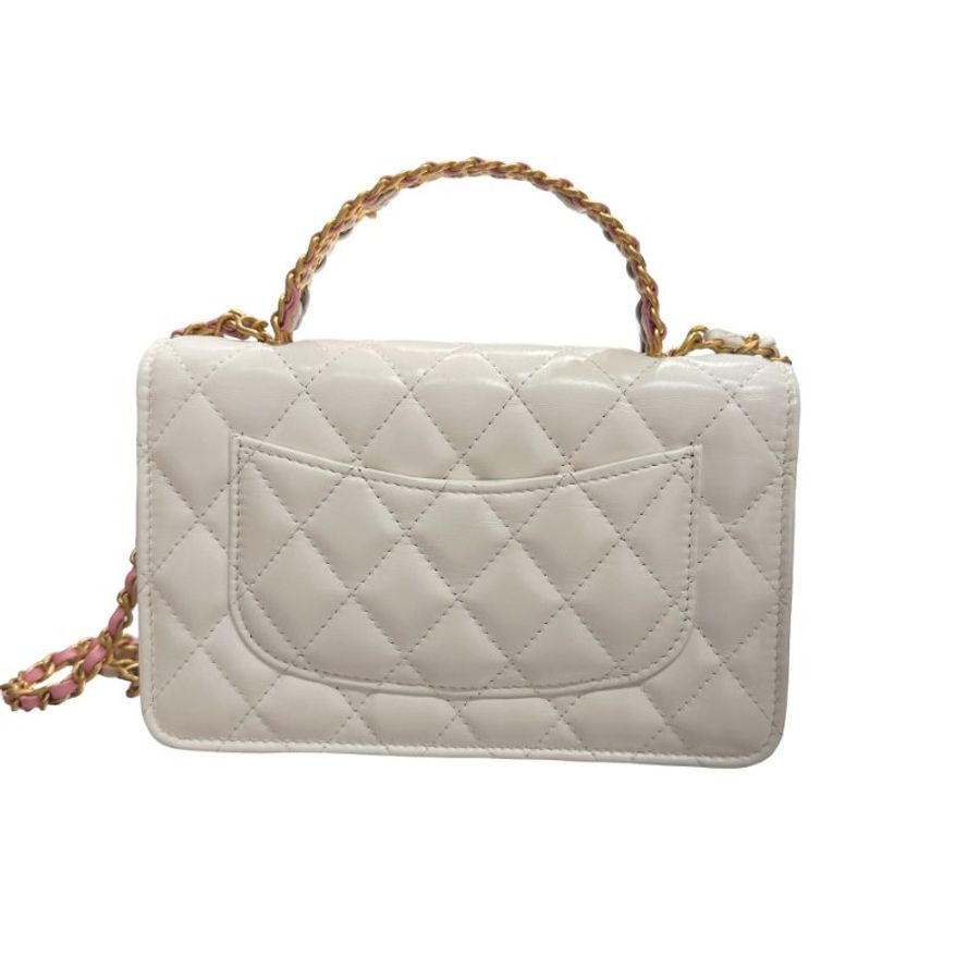CHANEL Lambskin Leather 23P RAINBOW TOP HANDLE WOC Cross Body Bag White GHW-10