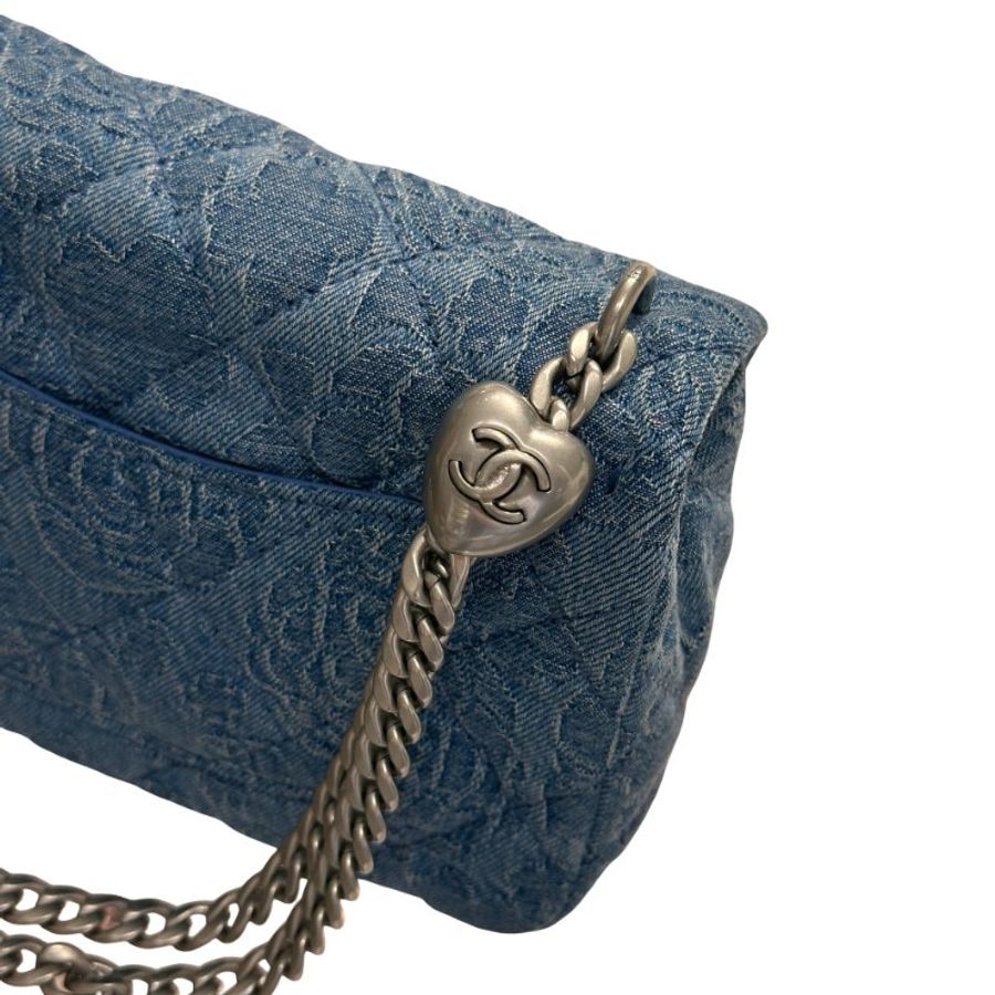 CHANEL Denim 23P CAMELIA HEART CRUSH FLAP Cross Body Bag Denim Blue-3
