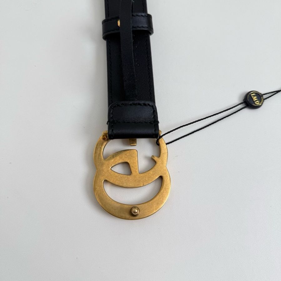 古馳/GUCCi 黑色 腰帶 金扣 尺碼：95碼  3CM寬-3