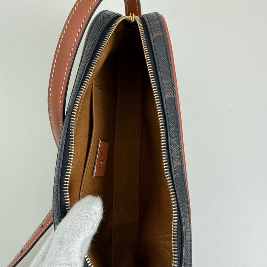 賽琳/Celine 深棕色標誌印花迷你單肩包 金扣  尺寸:19*10*3cm-8