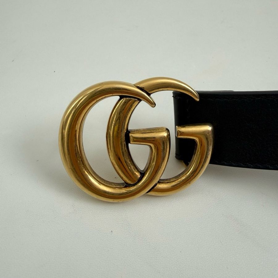GUCCI/古馳 黑色腰帶 金扣-3