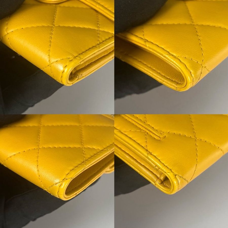 CHANEL CF三折短夾羊皮黃 保卡款22開-7
