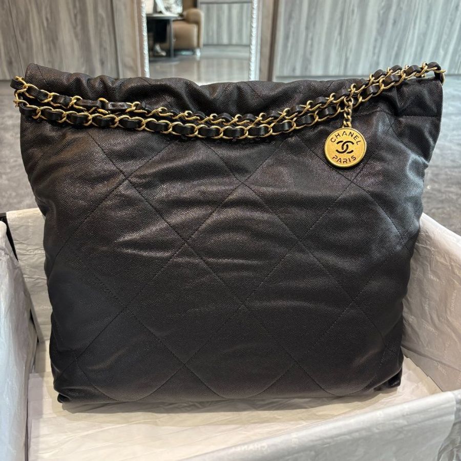 *SHIHNA名牌精品* CHANEL 22Bag 荔枝牛皮 中號黑字金鏈肩背包-6