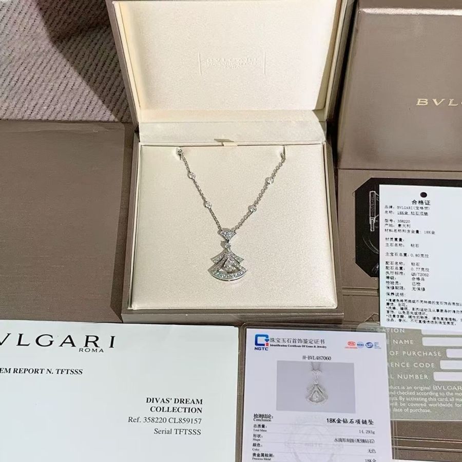 Bvlgari寶格麗 DIVAS DREAM扇子白金滿鑽大號高級珠寶項鍊!主鑽0.8克拉,2021年購入-0