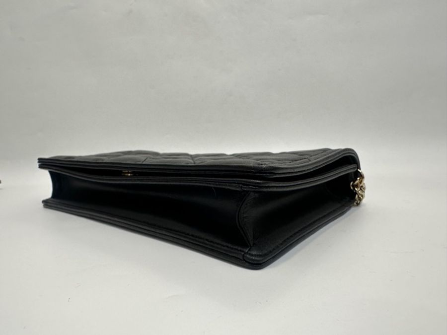 Dior 黑羊皮藤紋Lady Dior pouch 斜背鏈包-4