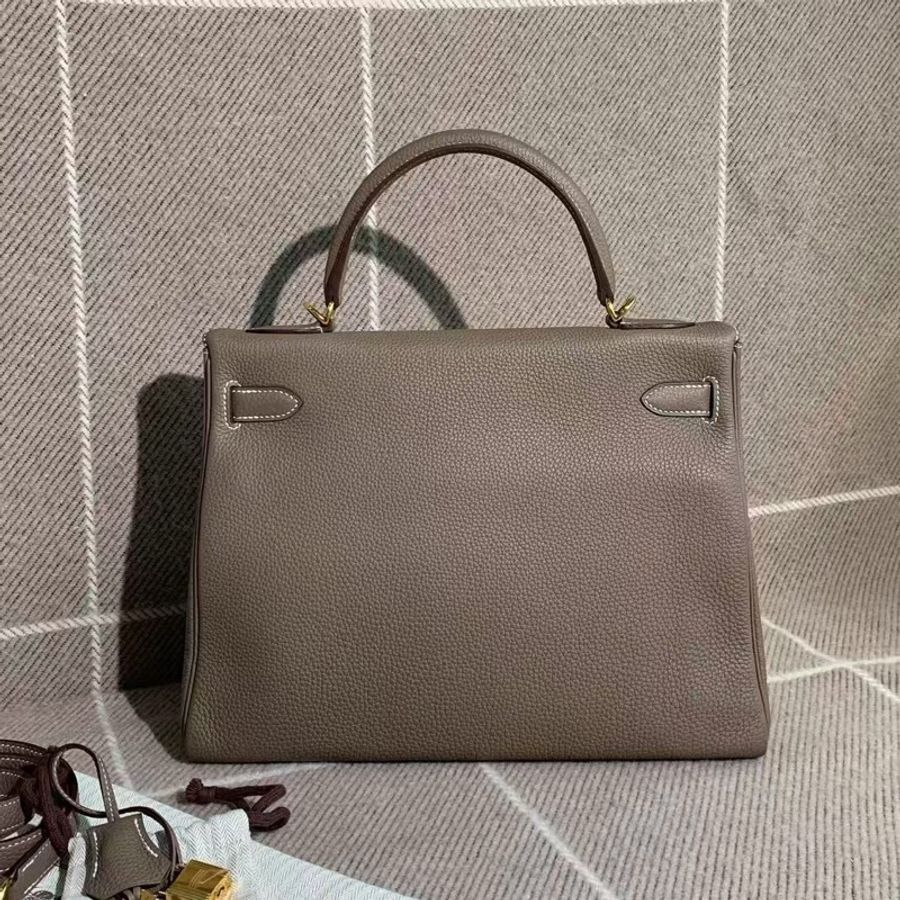 Hermes愛馬仕Kelly32大象灰Togo皮金扣D刻-1