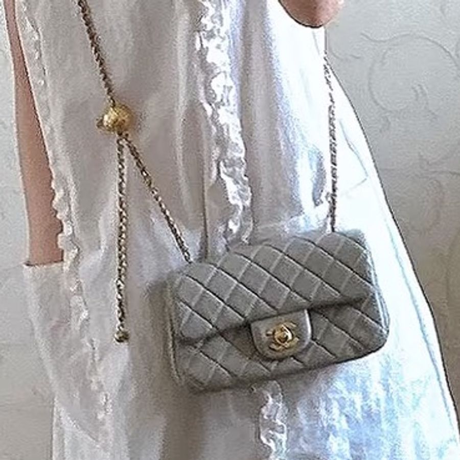 #Chanel 香奈兒CF方胖子 🔮金球灰色羊皮金扣鏈條包 芯片款 🗿底长17-1