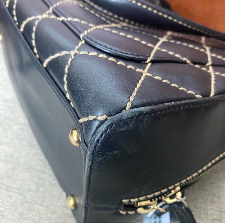 【今年大熱復古款❤️‍🔥這幾年很火的保齡包🎳】Chanel 中古黑金菱格 保齡球單肩包｜手提包-4