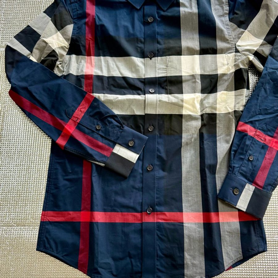 「英國代購」全新BURBERRY博柏利［專櫃價24500］經典格紋襯衫海軍藍-0