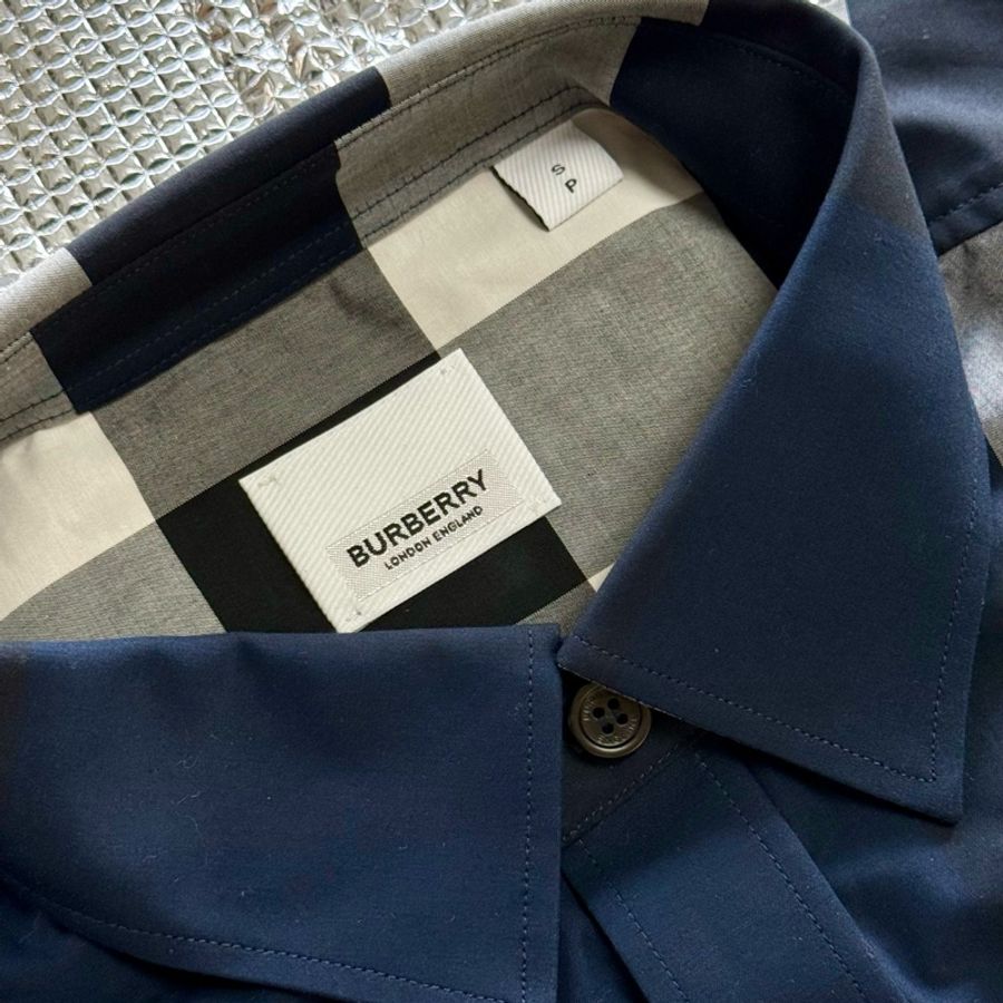 「英國代購」全新BURBERRY博柏利［專櫃價24500］經典格紋襯衫海軍藍-2