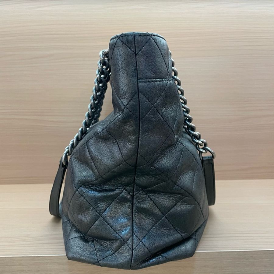 Chanel 香奈儿 TOTE 2016年 21開 黑銀色牛皮格纹单肩包手提包 有塵袋 無卡 無盒子-2