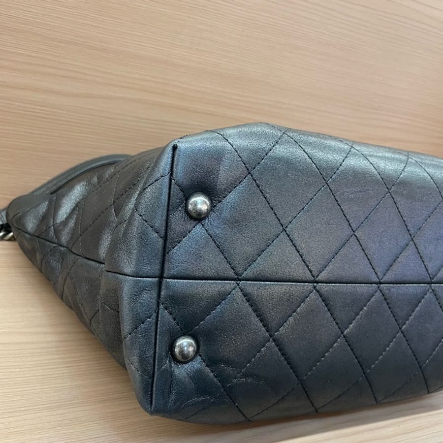 Chanel 香奈儿 TOTE 2016年 21開 黑銀色牛皮格纹单肩包手提包 有塵袋 無卡 無盒子-5