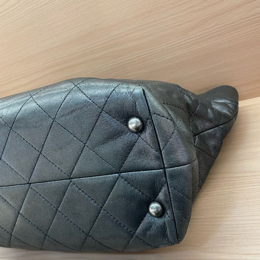 Chanel 香奈儿 TOTE 2016年 21開 黑銀色牛皮格纹单肩包手提包 有塵袋 無卡 無盒子-6
