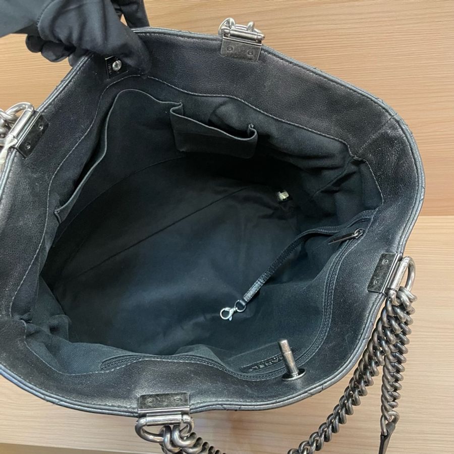 Chanel 香奈儿 TOTE 2016年 21開 黑銀色牛皮格纹单肩包手提包 有塵袋 無卡 無盒子-9