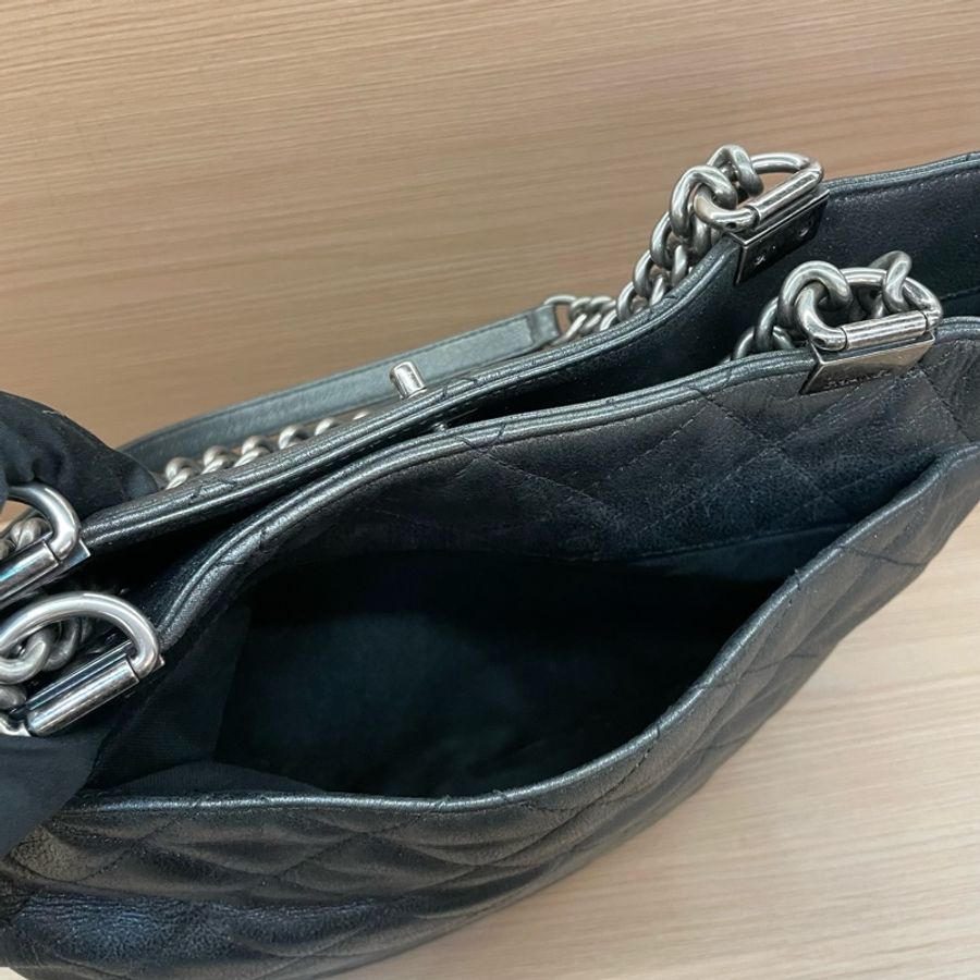 Chanel 香奈儿 TOTE 2016年 21開 黑銀色牛皮格纹单肩包手提包 有塵袋 無卡 無盒子-10