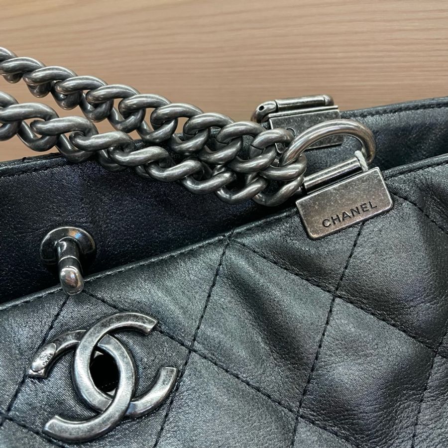 Chanel 香奈儿 TOTE 2016年 21開 黑銀色牛皮格纹单肩包手提包 有塵袋 無卡 無盒子-11
