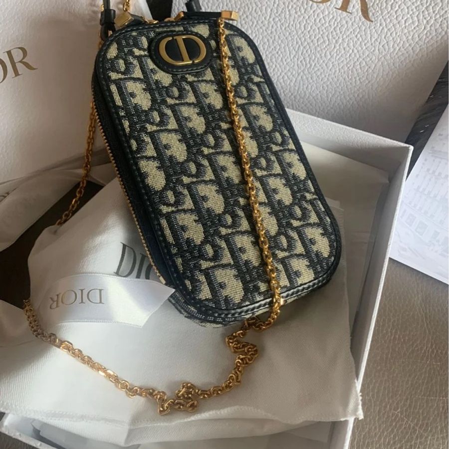 迪奧手機包 鍊條包 斜背包 手提包 鏈條包 肩背包 腋下包 香奈兒 閒置 未使用 有專櫃單 dior 30 Montaigne Call'in Dior Phone Holder with chain-7