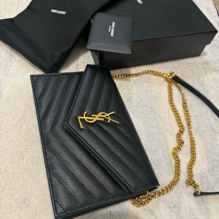 YSL 聖羅蘭 YAL小款19CM WOC 魚子醬皮革金色-3