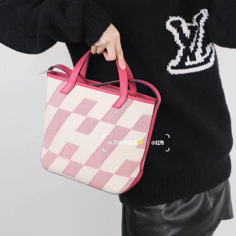 Hermes Cabas biais27 玫紅色拼米色 帆布拼皮27*24*8.5  99新配件塵袋 購證-1
