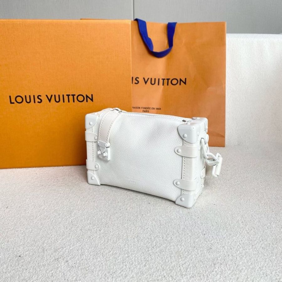 LV Side trunk谷愛凌軟盒子小號 芯片款 白色牛皮19*12*7 99新配件盒子 購證 塵袋-3