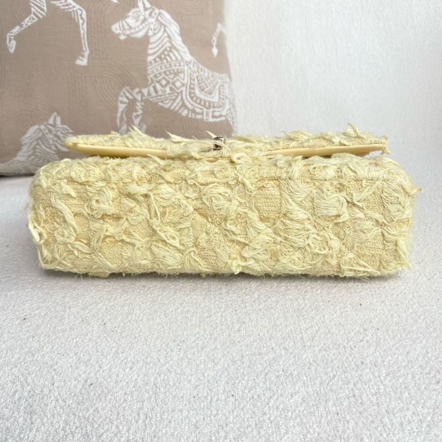 Chanel 流蘇毛呢CF中號 小雞黃 金扣25*15*7 98新配件塵袋-5