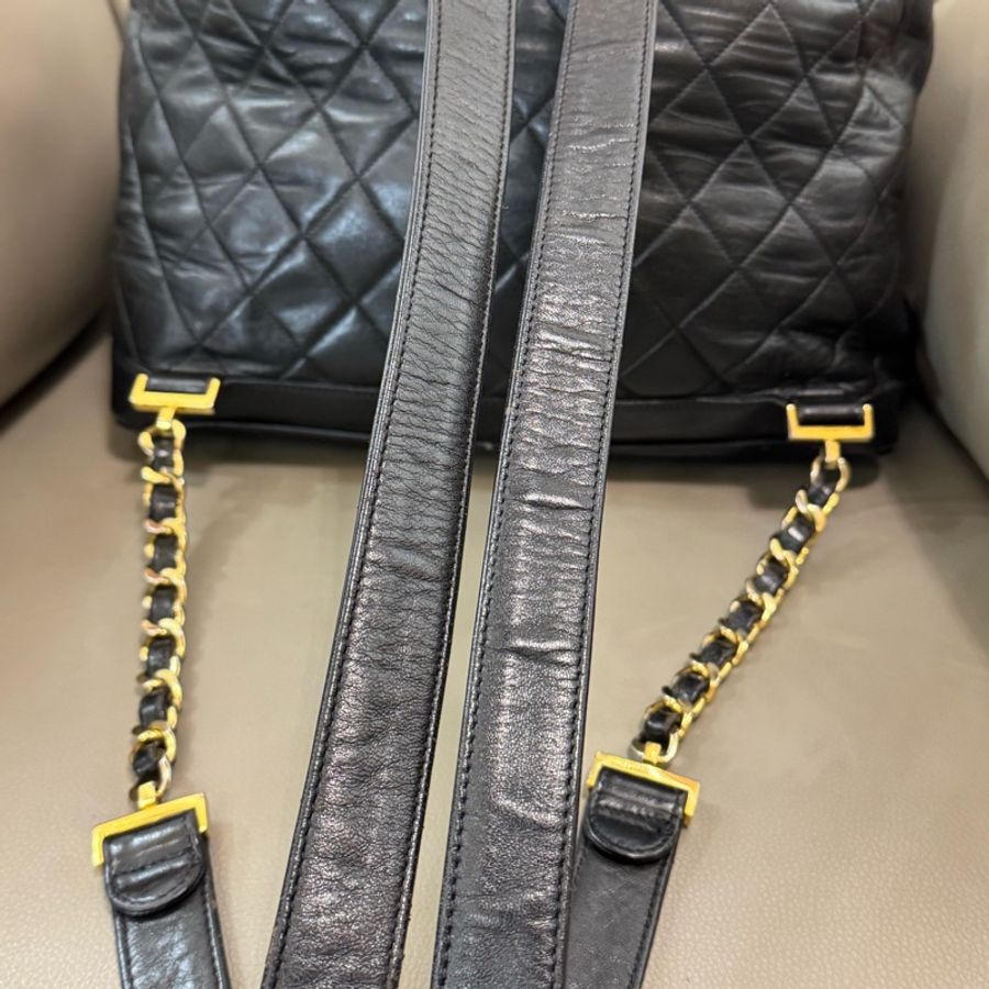 chanel 香奈兒中古黑金牛皮菱格雙扣 duma 雙肩包號-7