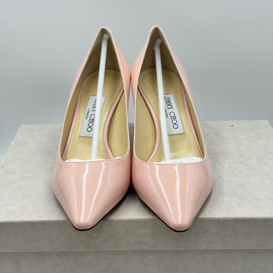 99新jimmy choo 周仰傑粉色漆皮尖頭細跟高跟鞋 37碼。-1