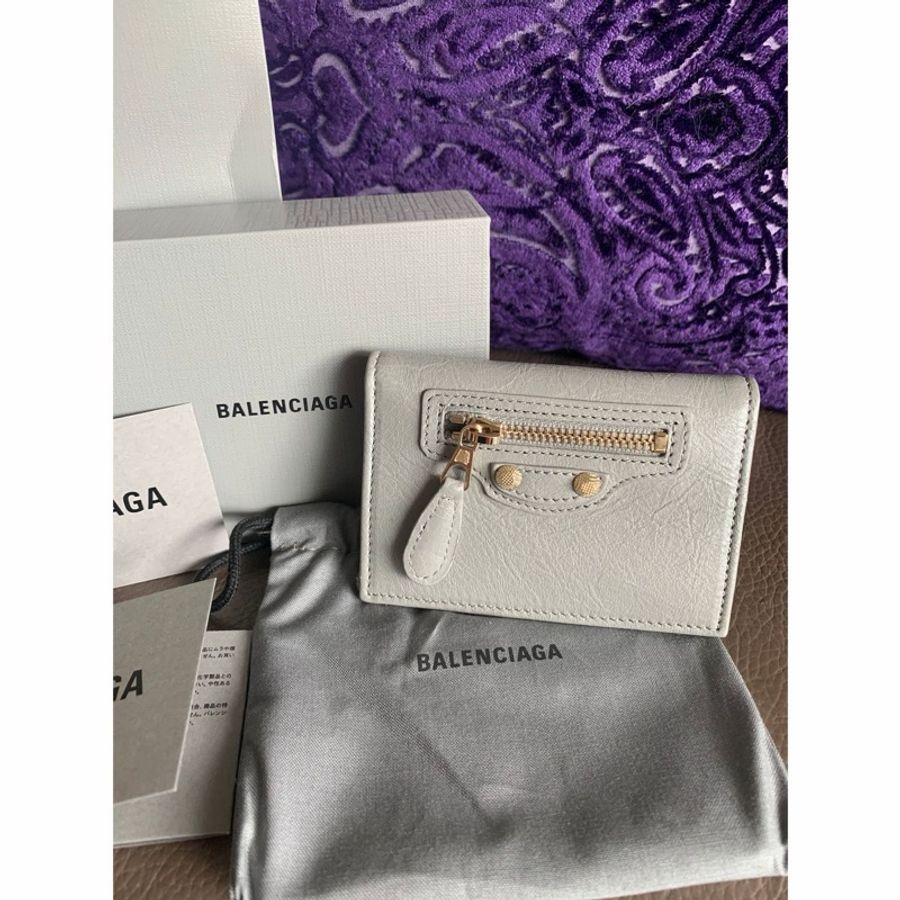 巴黎世家灰色卡夾 短夾 機車包 皮革 閒置 Balenciaga grey leather city card holder-6