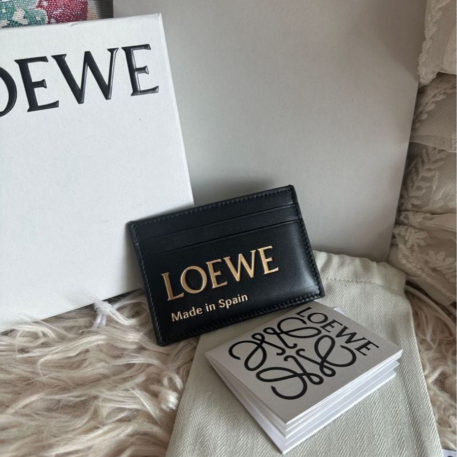 羅爾威卡夾 全新付收據 短夾 黑色 皮革 閒置 Loewe card holder black leather-5