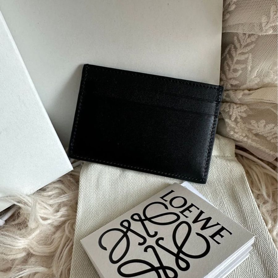 羅爾威卡夾 全新付收據 短夾 黑色 皮革 閒置 Loewe card holder black leather-6