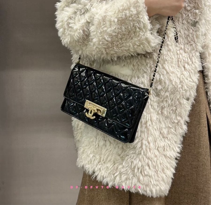 ✨Chanel 黑色漆皮雙C 法棍鏈條包 98新🖤-2