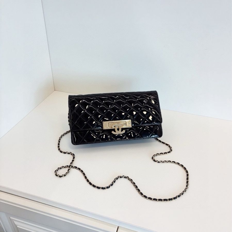 ✨Chanel 黑色漆皮雙C 法棍鏈條包 98新🖤-3