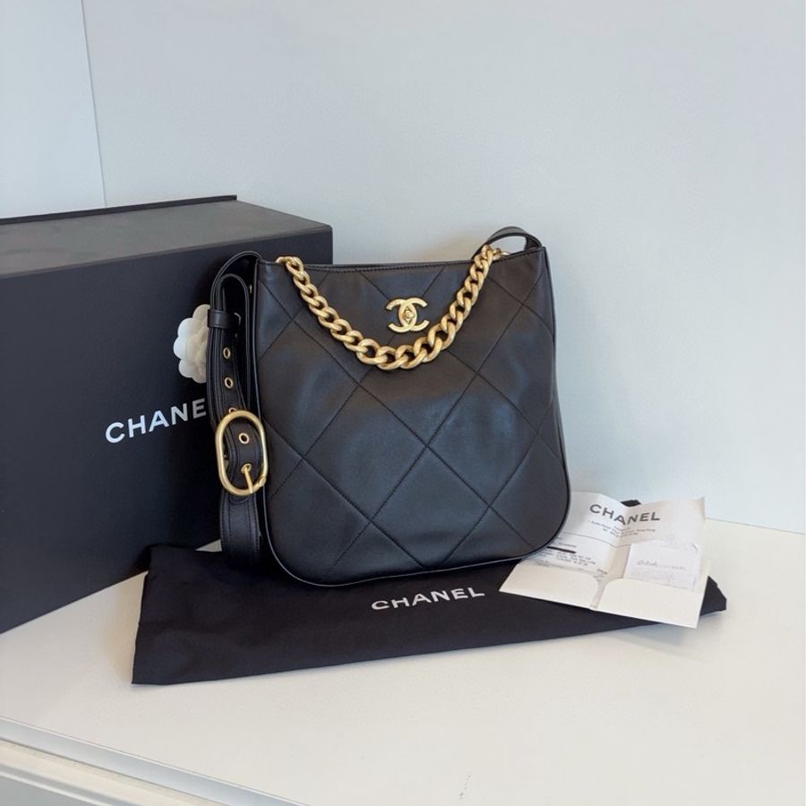 ✨Chanel 21K 黑色嬉皮Hobo 閒置新 芯片款小號🖤-4