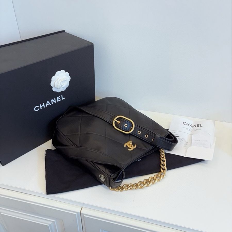 ✨Chanel 21K 黑色嬉皮Hobo 閒置新 芯片款小號🖤-9