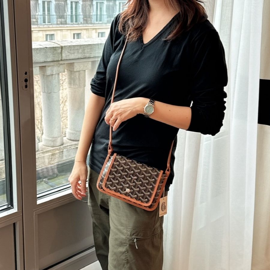 Goyard 戈雅 全新 黑色 棕色 三層信封包 斜挎包 側背包 手提包 肩背包 黑色棕色 經典顏色 全新連法國專櫃收據副本 goyard Plumet bag black and brown-2