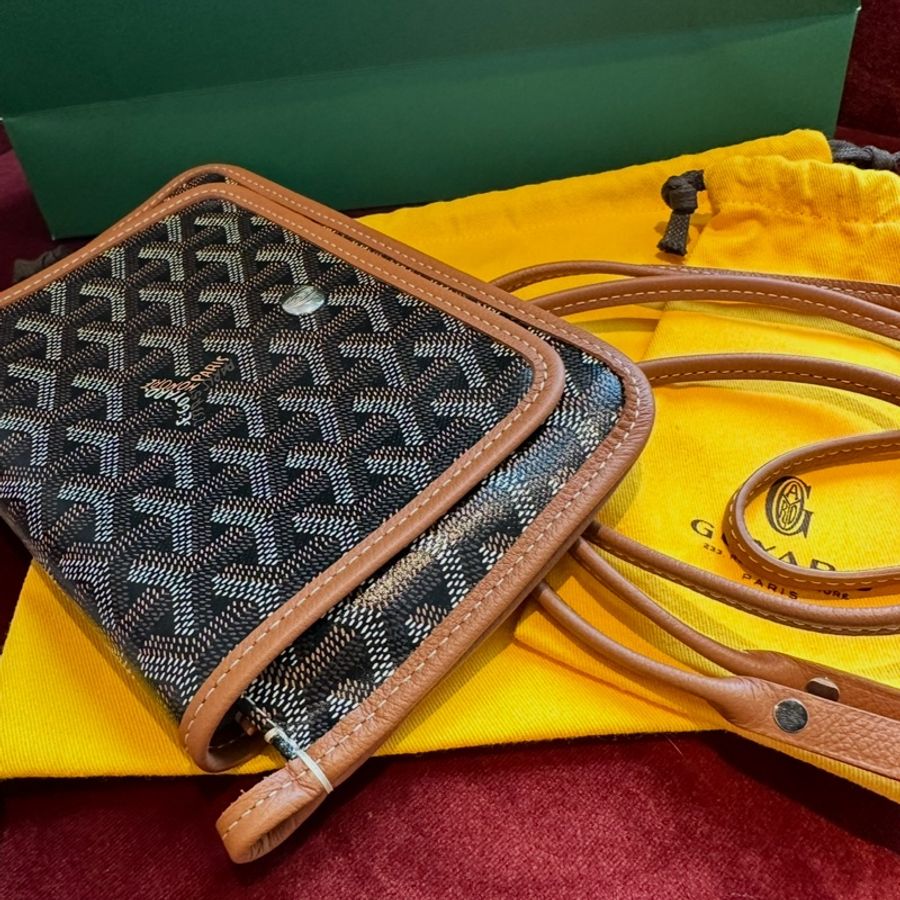 Goyard 戈雅 全新 黑色 棕色 三層信封包 斜挎包 側背包 手提包 肩背包 黑色棕色 經典顏色 全新連法國專櫃收據副本 goyard Plumet bag black and brown-10