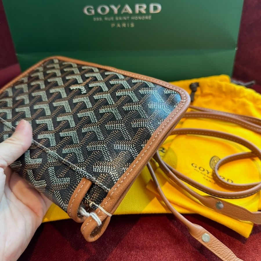 Goyard 戈雅 全新 黑色 棕色 三層信封包 斜挎包 側背包 手提包 肩背包 黑色棕色 經典顏色 全新連法國專櫃收據副本 goyard Plumet bag black and brown-12