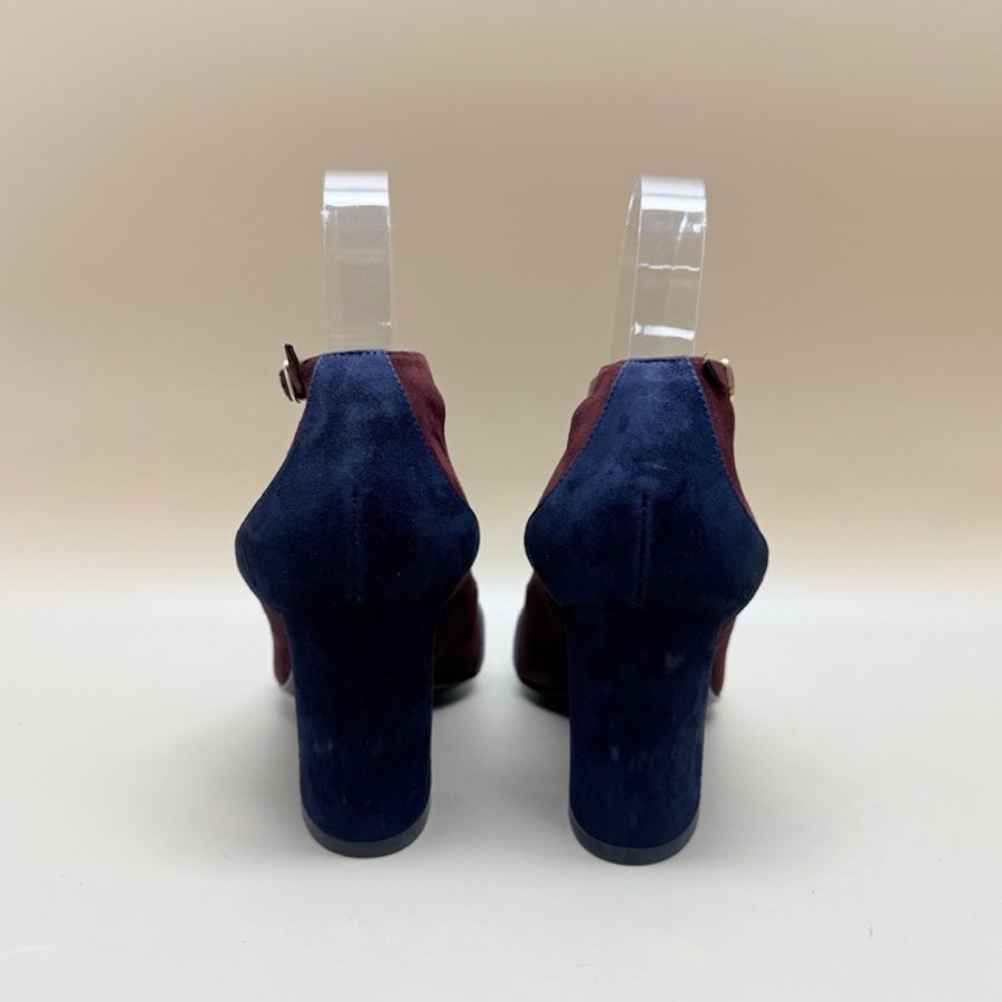 Hermes/愛馬仕 藍紅拼色綁帶高跟鞋 36.5碼-2