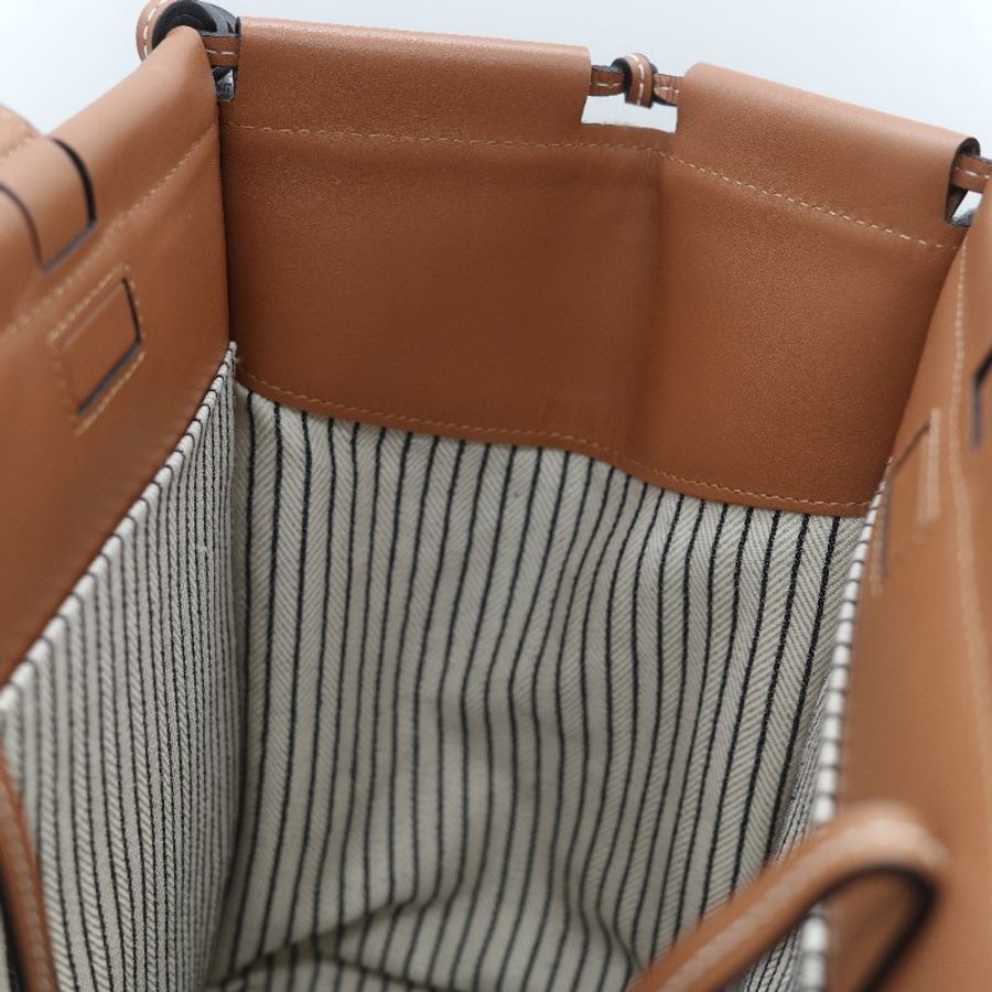 Loewe 羅威 Cushion 多色條紋毛氈 棕色牛皮 拼接大型托特包 手提包-26