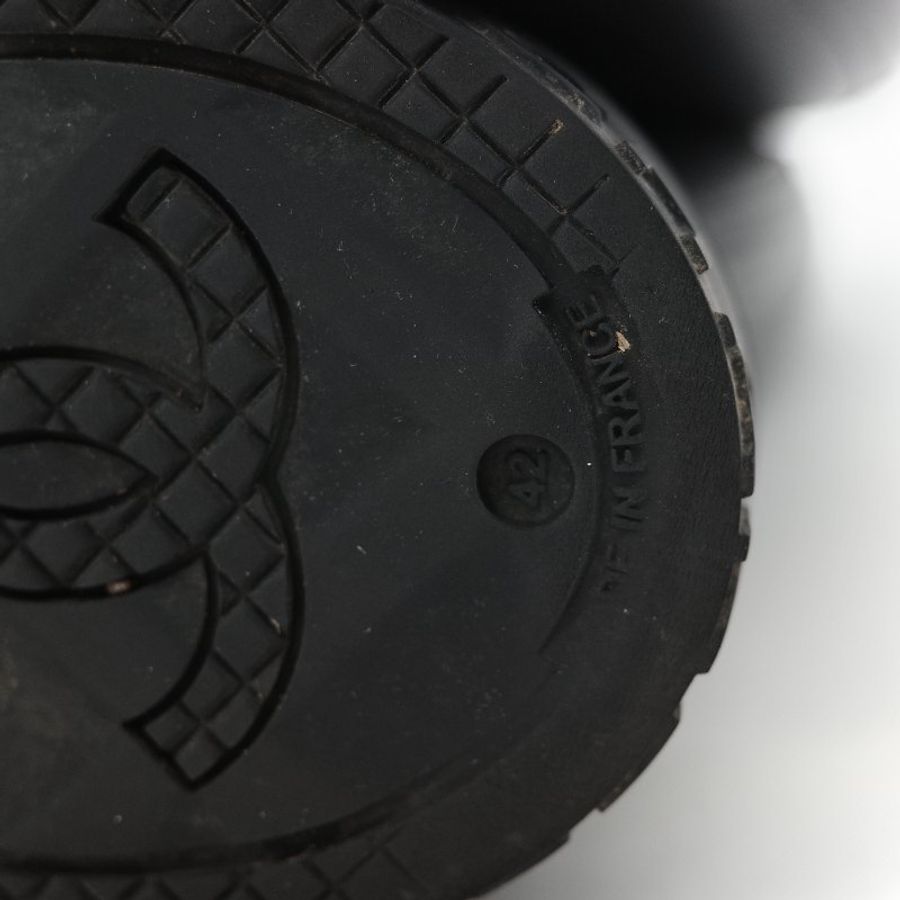 （配件齊全）Chanel 香奈兒 黑色橡膠 白色雙 C Logo 雨鞋 EU42-20