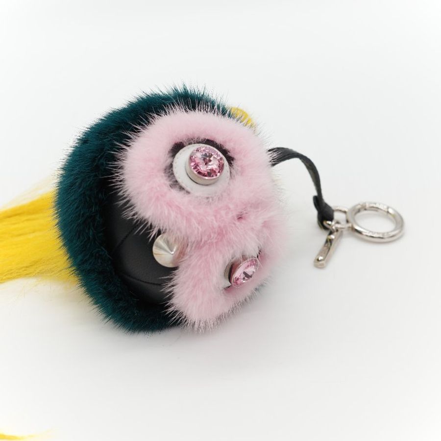(絕版品)Fendi 芬迪 Monster 小怪獸 蘋果 粉紅水鑽 深綠色 貂毛 狐狸毛 吊飾-8