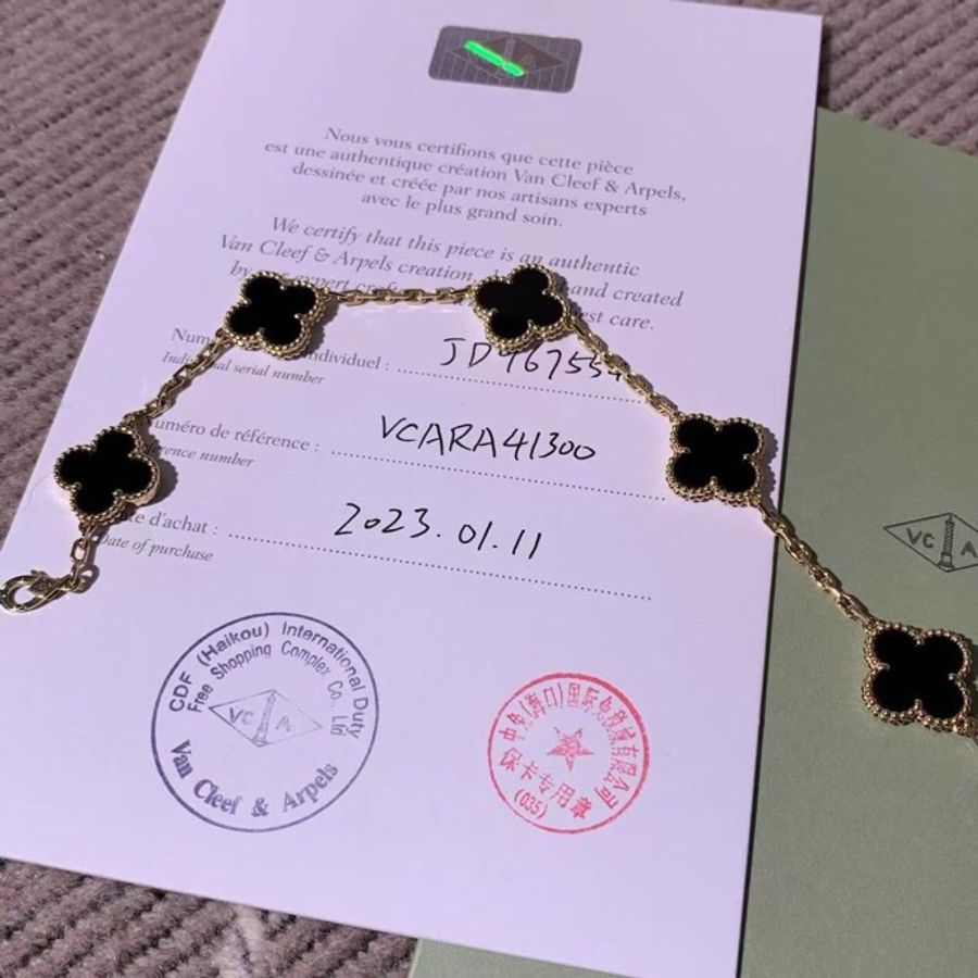 梵克雅寶Van Cleef & Arpels黑五花手鍊,黑瑪瑙+18K金,經典五花設計,男女都能戴,2023年購入-2