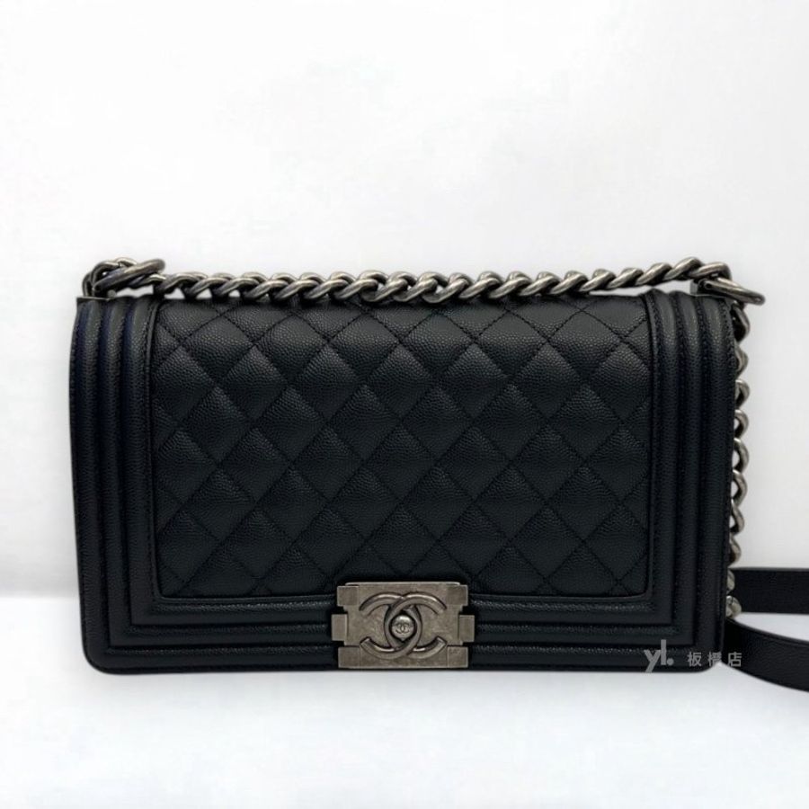 S5390-CHANEL黑荔枝皮銀扣BOY25 A67086-2
