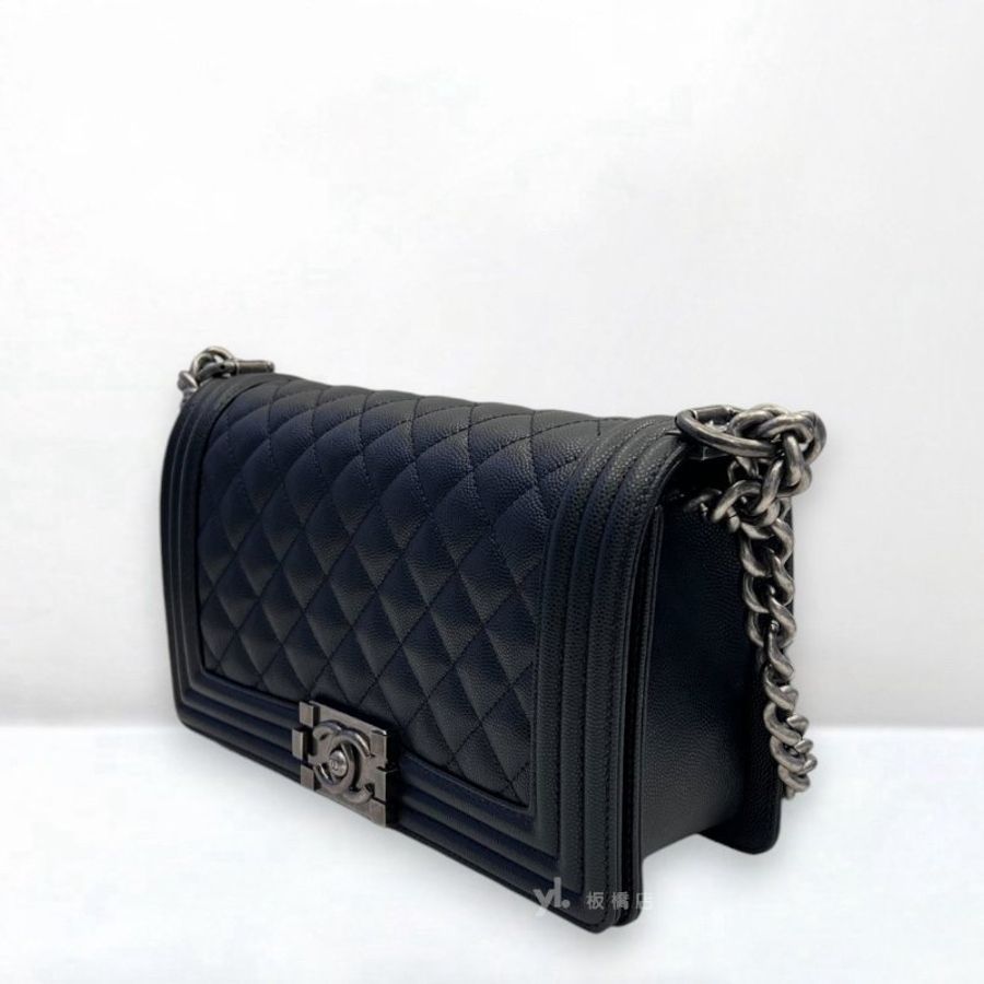 S5390-CHANEL黑荔枝皮銀扣BOY25 A67086-4