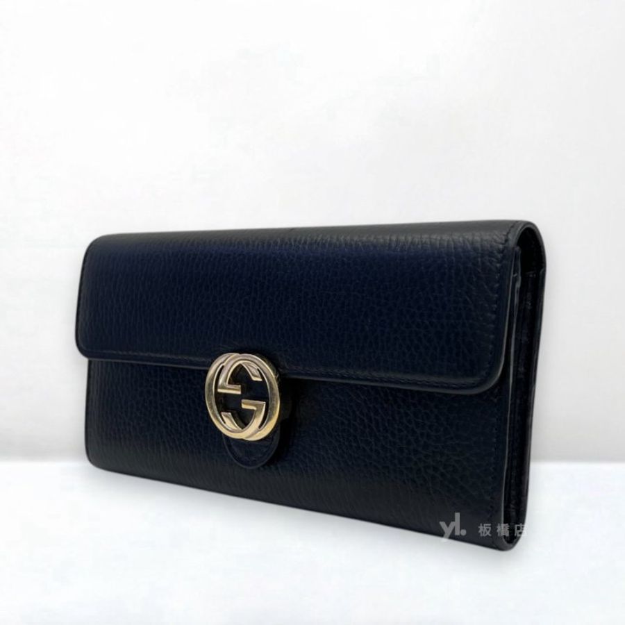 S5391-GUCCI 黑牛皮下蓋GG金屬LOGO長夾615524-3