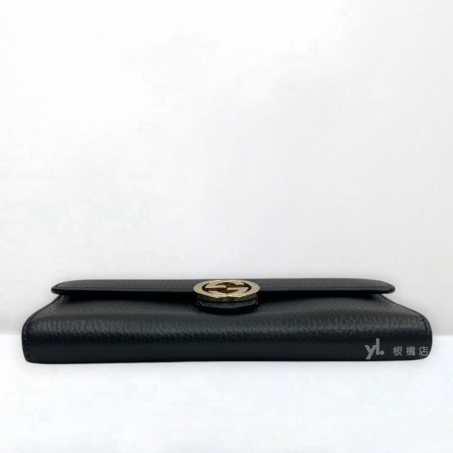S5391-GUCCI 黑牛皮下蓋GG金屬LOGO長夾615524-5