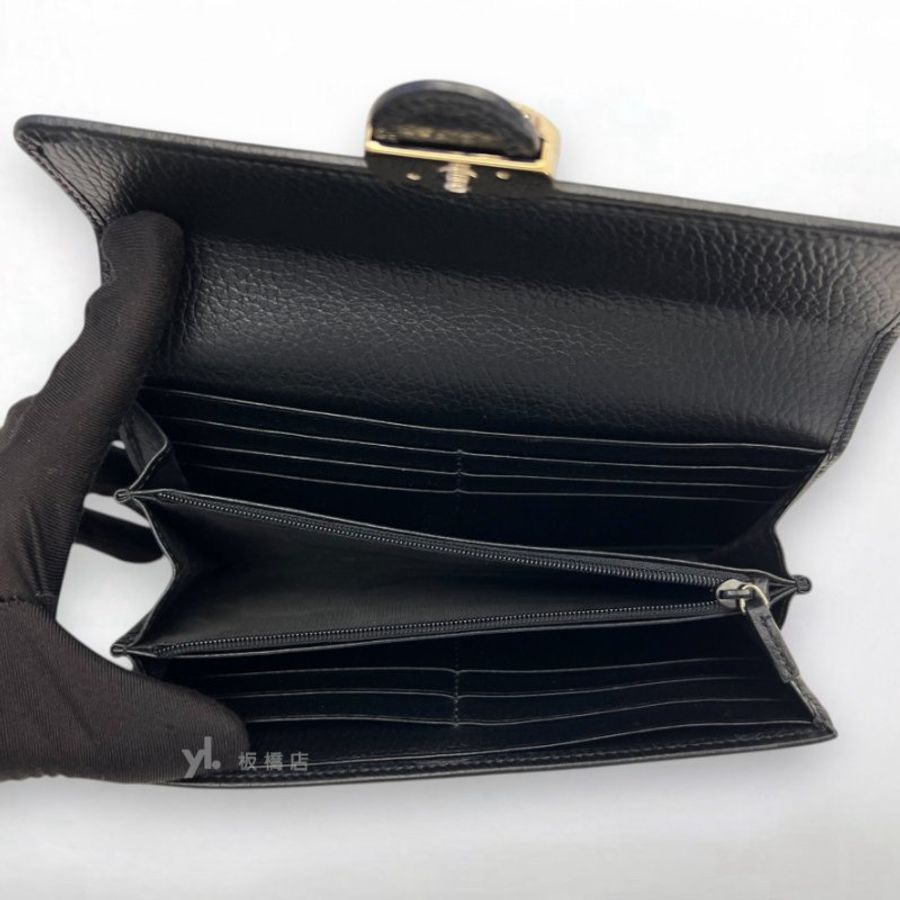 S5391-GUCCI 黑牛皮下蓋GG金屬LOGO長夾615524-6
