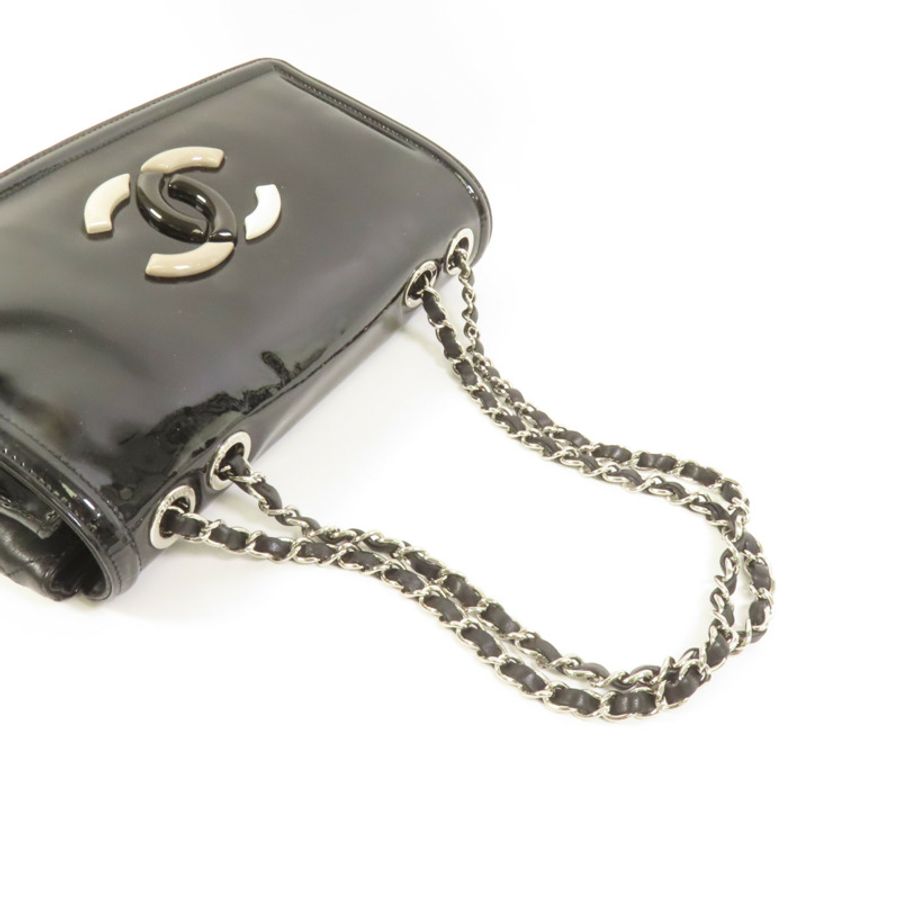 CHANEL 漆皮皮革Lipstick Flap Bag銀扣肩背袋-5